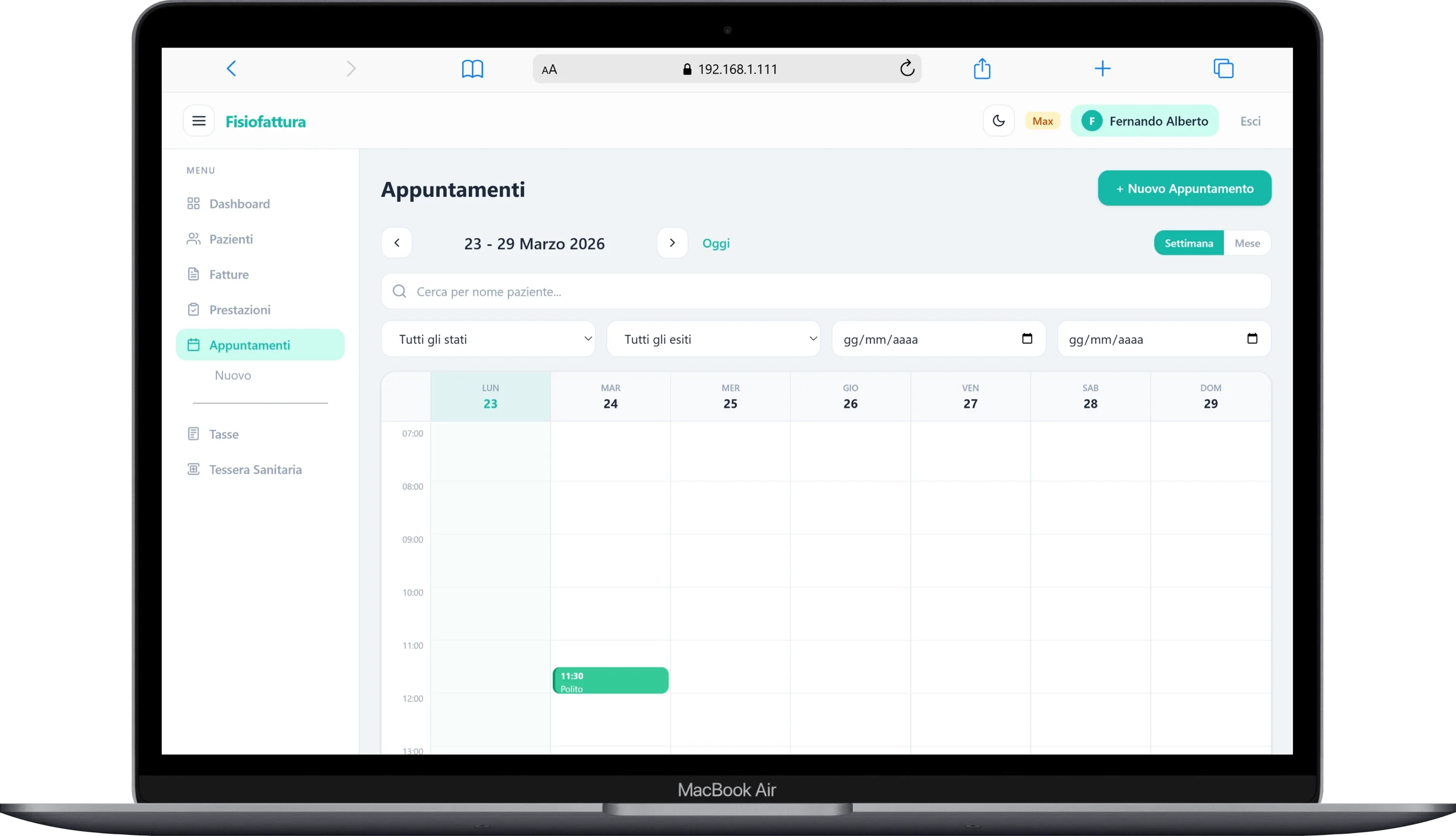 Calendario settimanale con appuntamenti
