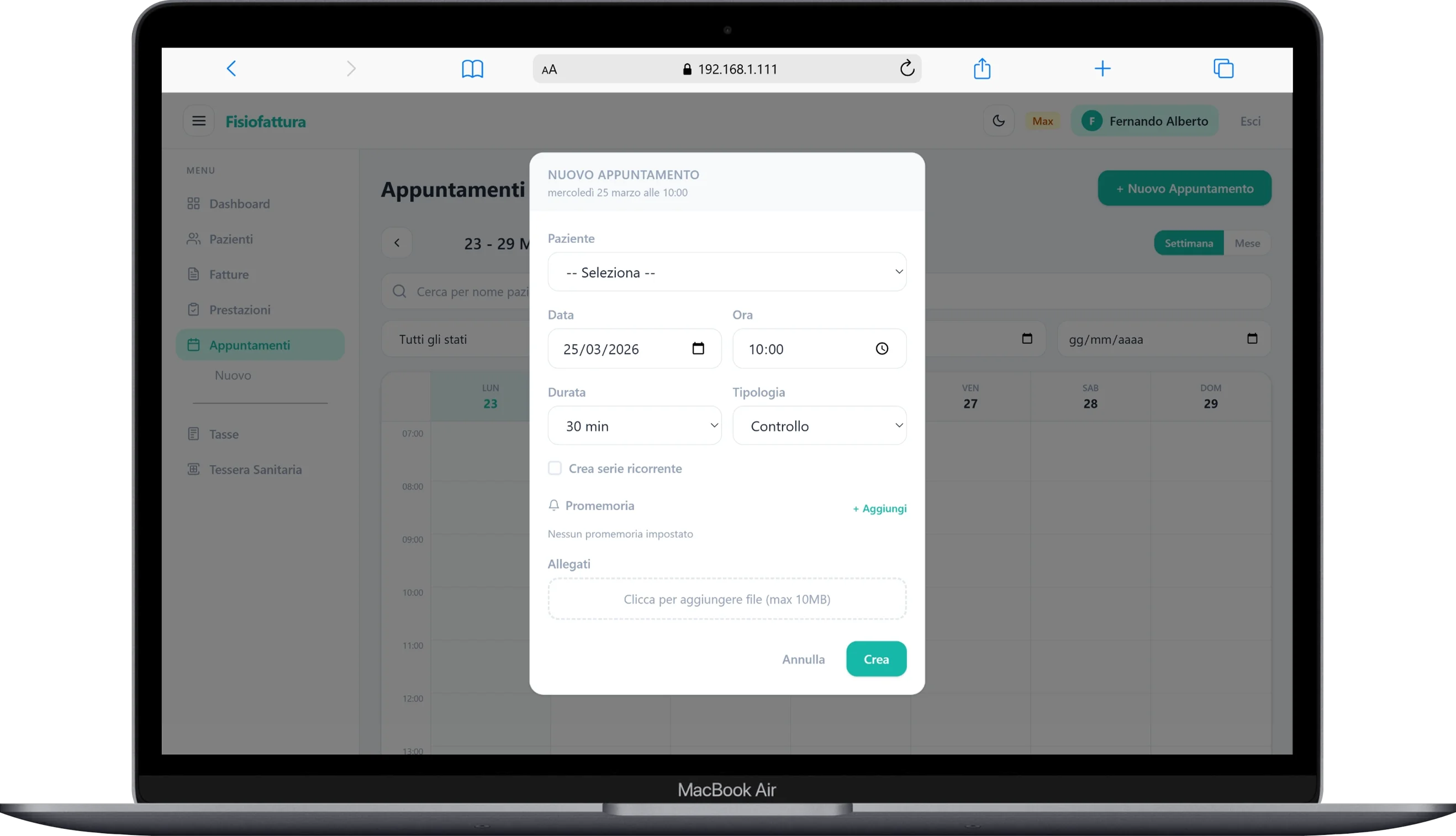 Modal creazione rapida appuntamento