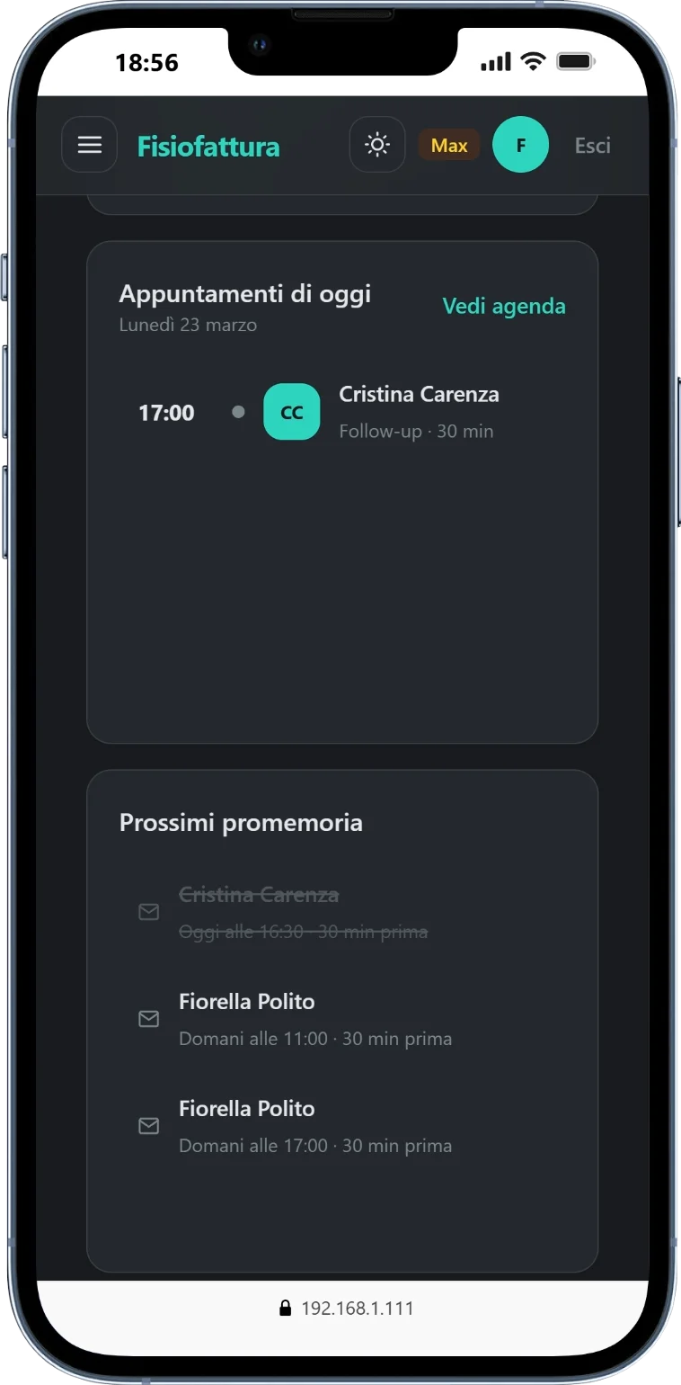 Dashboard mobile in tema scuro